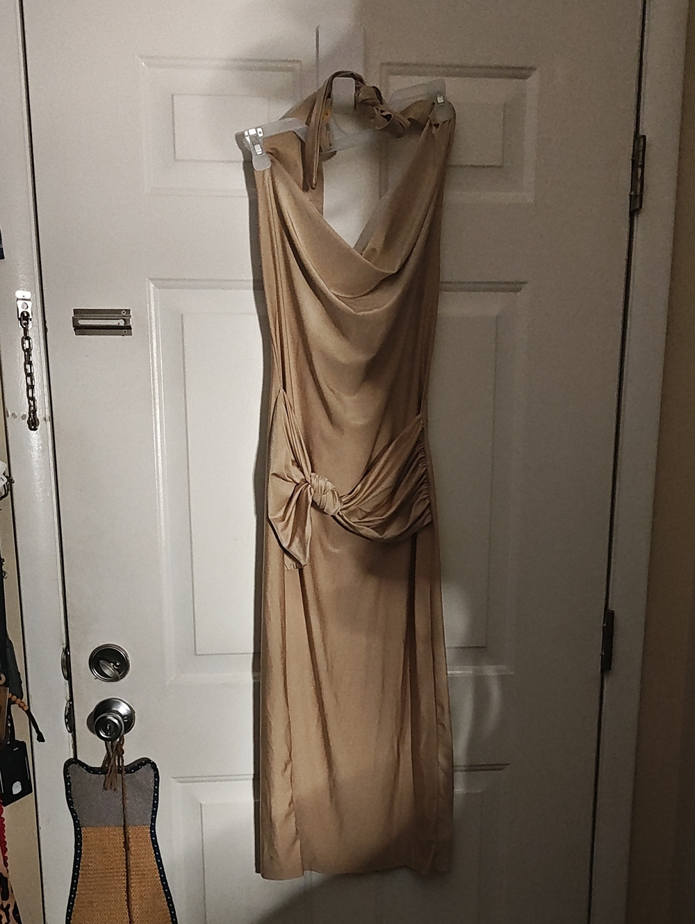 SHEIN Cowl Halter Maxi Dress in Tan
